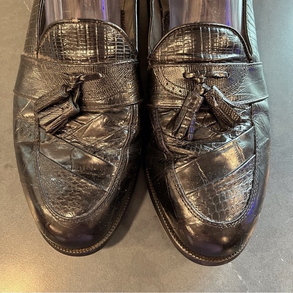Stacy Adams sz 11 black snakeskin leather tassel loafers - Picture 6 of 16